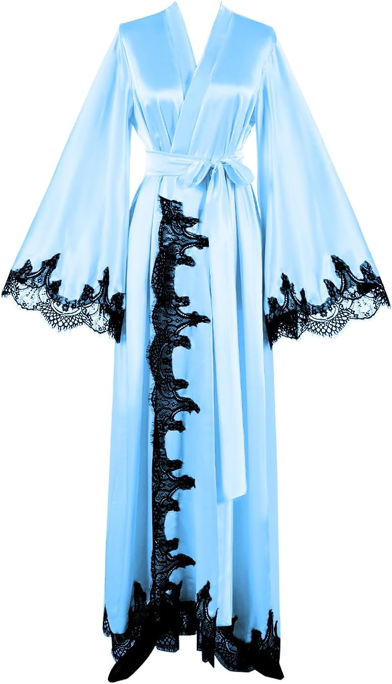Floorlength Satin Kimono Robe Long Bridesmaid Wedding Bathrobe with belt Robe for Maternity Photoshoot
