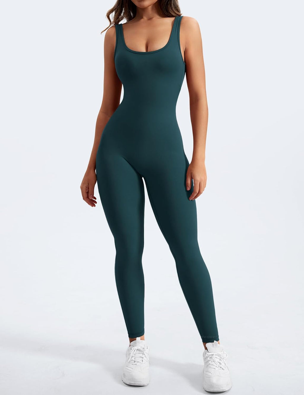 YEOREO Long Sleeve Jumpsuit for Women Workout V Back Bodysuit Lizvette Scrunch Leggings One Piece Romper Full Length Bodycon