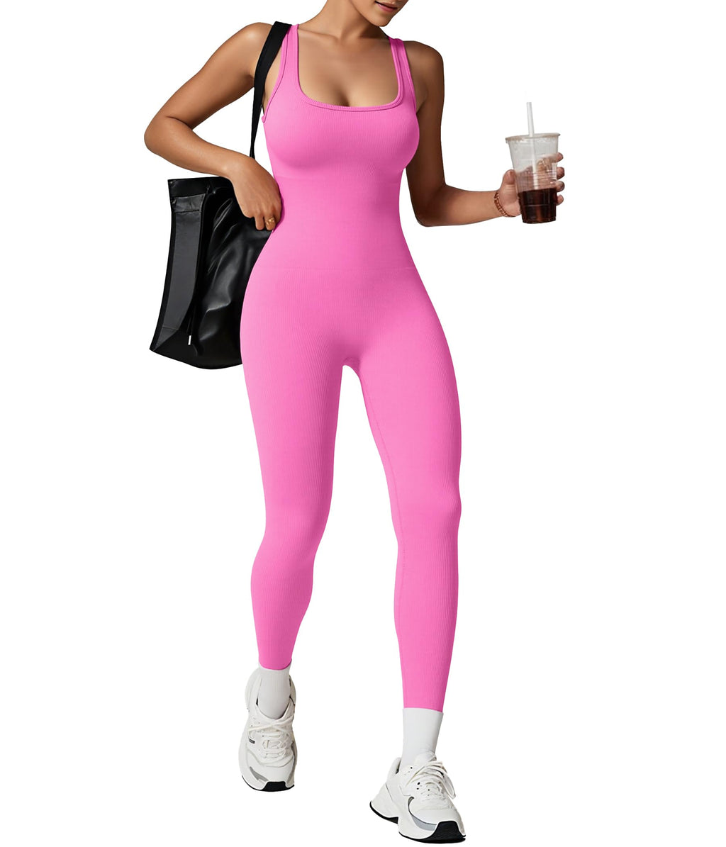 TrainingGirl One Piece Jumpsuits for Women Summer Workout Yoga Gym Rompers - Casual Cute Sleeveless Bodysuits Tank Top