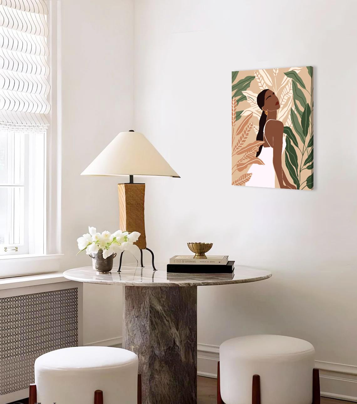 Framed Black Girl Wall Art Set of 3, Black Woman with Floral Pictures Wall Decor Paintings, Fashion African American Female Canvas Prints Home Decor for Living Room Bedroom Office 16x24 inch