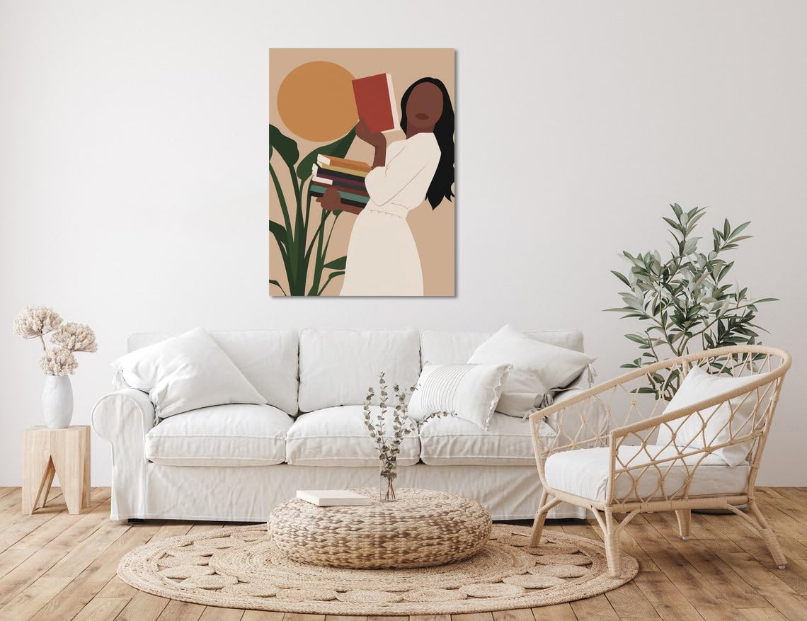 African American Boho Wall Art, Black Women Art Framed, Book Lover Art, Black Girl Canvas Print, African American Canvas Art Wall Decor, Woman Reading Book Art, African American Girl Boho Posters