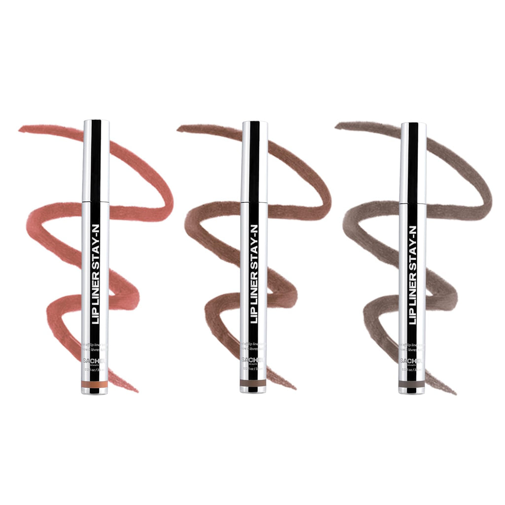 Sacheu Lip Liner STAY-N Peel Off Lip Stain — Long Lasting Matte Lip Tattoo Transfer Proof Lipstain Infused with Hyaluronic Acid & Vitamin E for All Skin Types — Vegan & Cruelty-Free, Deep Bundle