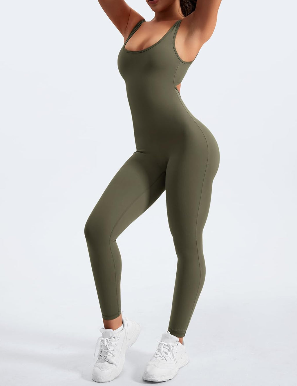 YEOREO Long Sleeve Jumpsuit for Women Workout V Back Bodysuit Lizvette Scrunch Leggings One Piece Romper Full Length Bodycon