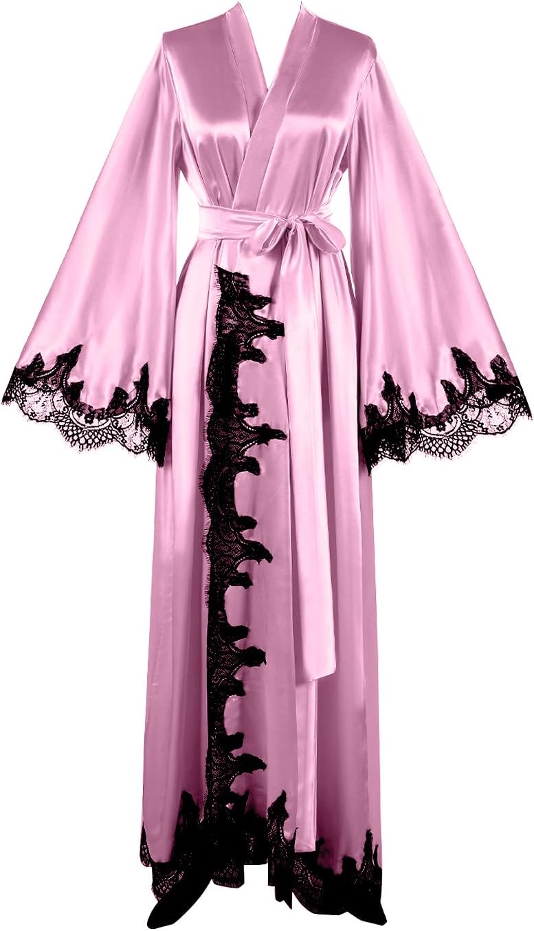 Floorlength Satin Kimono Robe Long Bridesmaid Wedding Bathrobe with belt Robe for Maternity Photoshoot