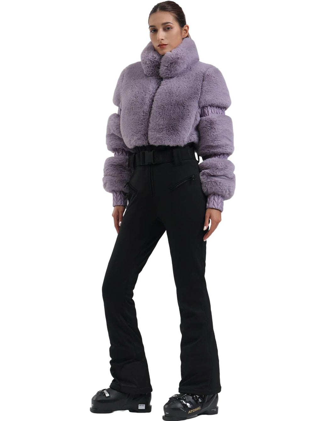 GSOU SNOW Women Ski Suit One Piece Snowsuit Snowboard Faux Fur Collar Slim Jumpsuit Jacket Insulated Windproof Outdoor Winter
