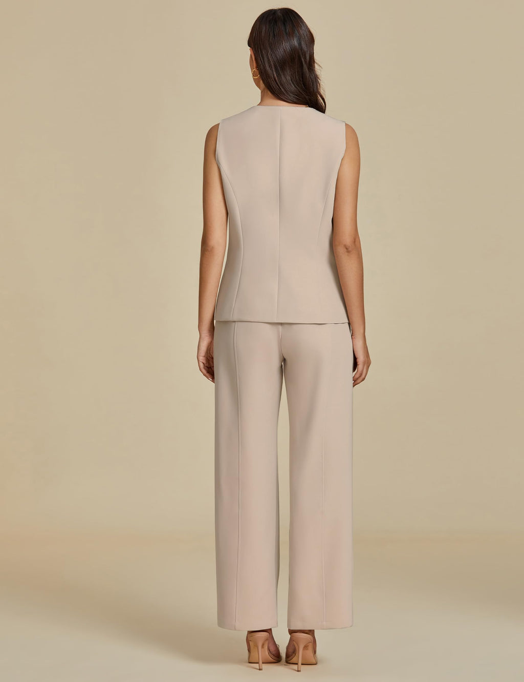 luvamia Vest Pants Suits for Women Dressy 2 Piece Business Casual Outfits Sleeveless Blazer Wide Leg Pants Pantsuit Sets