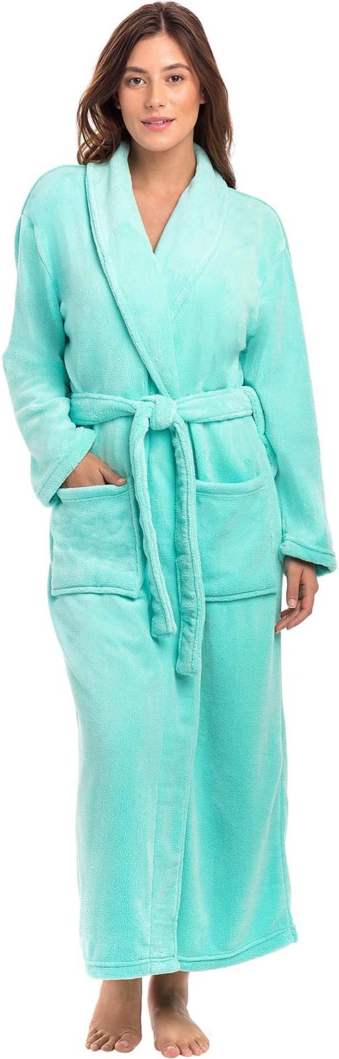 Alexander Del Rossa Plush Striped Robe for Women, Long Fleece Plaid Winter Bath Robe, Plus Size
