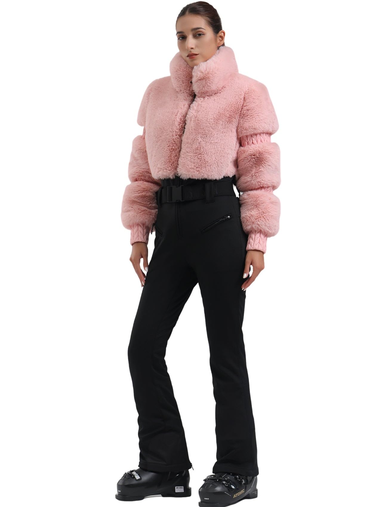 GSOU SNOW Women Ski Suit One Piece Snowsuit Snowboard Faux Fur Collar Slim Jumpsuit Jacket Insulated Windproof Outdoor Winter