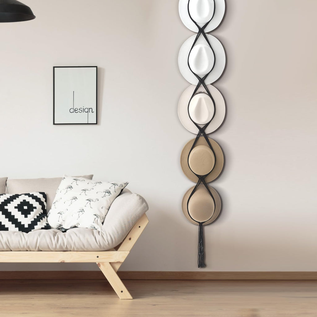 Yulejo Macrame Hat Hangers Boho Hat Rack for Wall Western Cowboy Hanging Organizer for Door Wall Room Bedroom