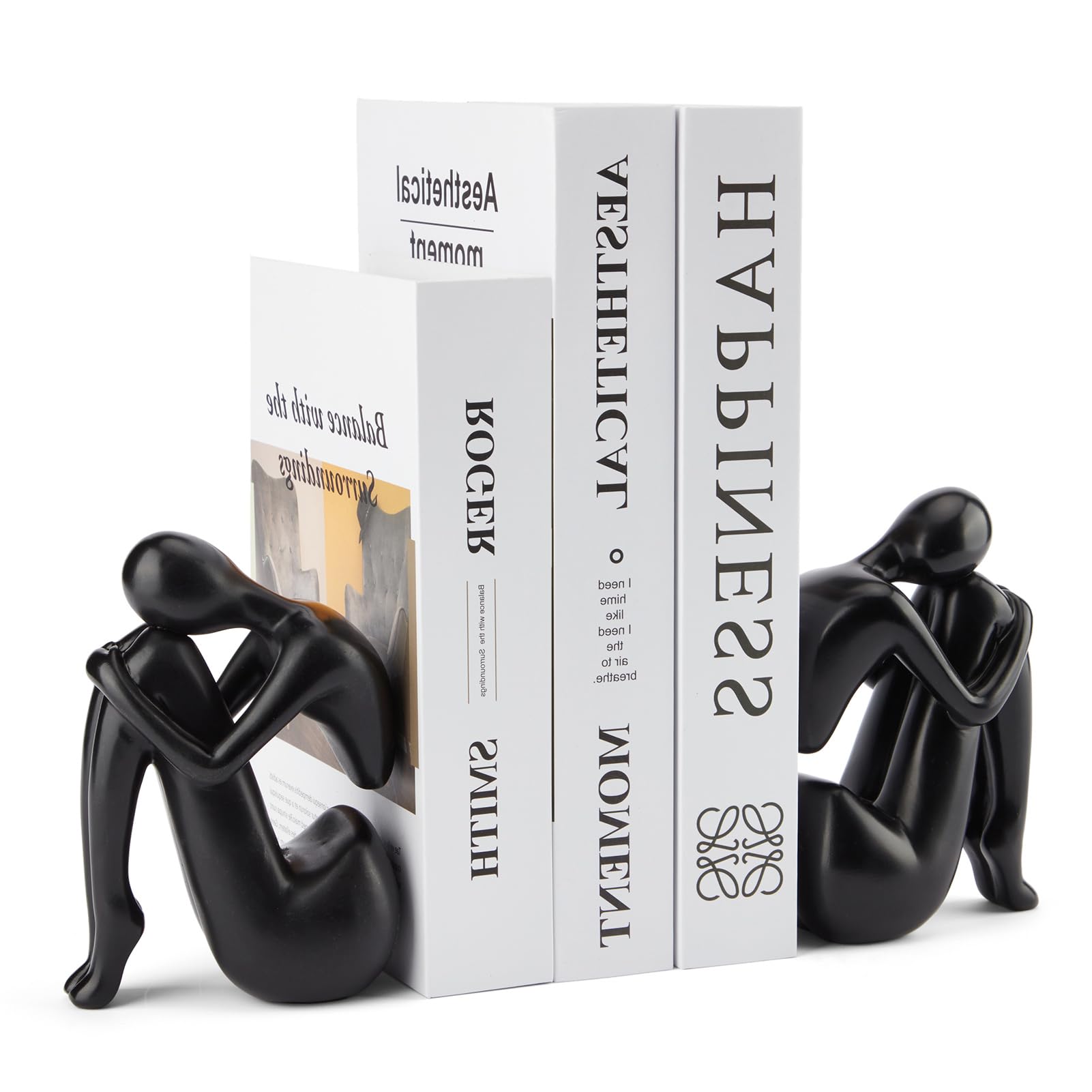 Black Decor Women Statue, Thinker Girl Sculptures, Modern Abstract Art Accents, Black Resin Collectible Figurines for Living Room Bedroom Bookshelf Coffe Table, Resin, 1Piece