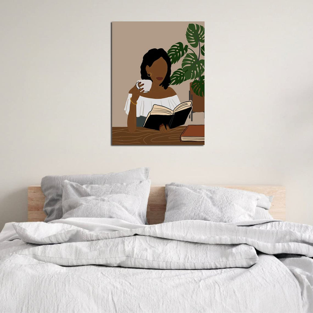 African American Boho Wall Art, Black Women Art Framed, Book Lover Art, Black Girl Canvas Print, African American Canvas Art Wall Decor, Woman Reading Book Art, African American Girl Boho Posters