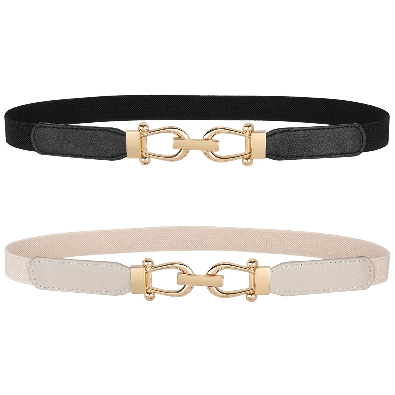 JASGOOD Women Skinny Elastic Belt for Dresses,Thin Retro Stretch Waist Belt with Golden Buckle