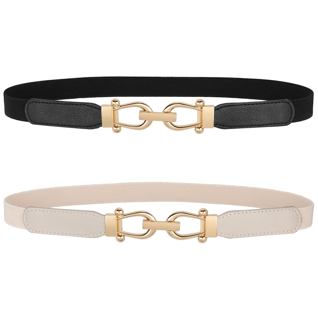 JASGOOD Women Skinny Elastic Belt for Dresses,Thin Retro Stretch Waist Belt with Golden Buckle