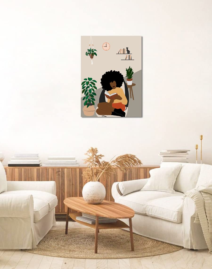 African American Boho Wall Art, Black Women Art Framed, Book Lover Art, Black Girl Canvas Print, African American Canvas Art Wall Decor, Woman Reading Book Art, African American Girl Boho Posters