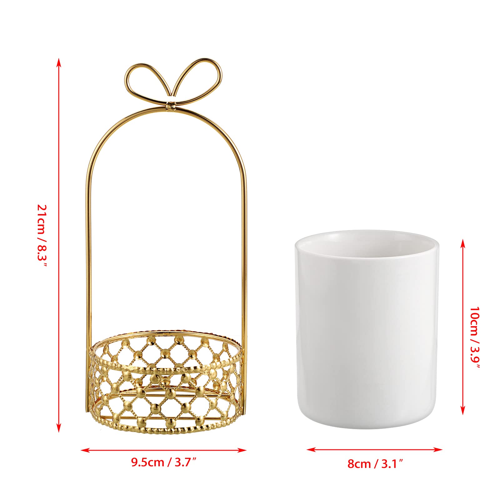 JUXYES Ceramic Silverware Holder For Tabletop, White Cutlery Holder With Golden Metal Bracket, Decorative Flatware Holder Countertop Utensil Holder Organizer for Wedding Kitchen Dining Tables