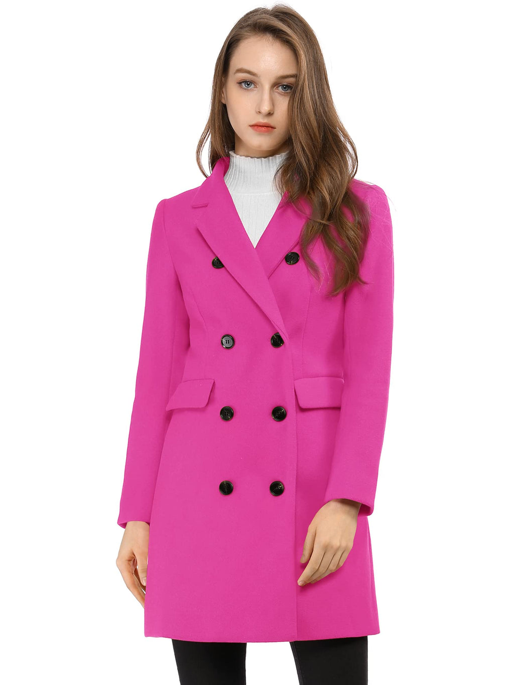 Allegra K Women's Winter Coat Elegant Notched Lapel Double Breasted Trench Coat