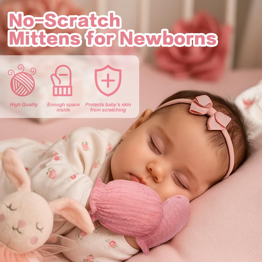 Pro Goleem Muslin Baby Mittens for Newborn, 100% Cotton No Scratch Soft Breathable Gloves for Boys and Girls 0-6 months