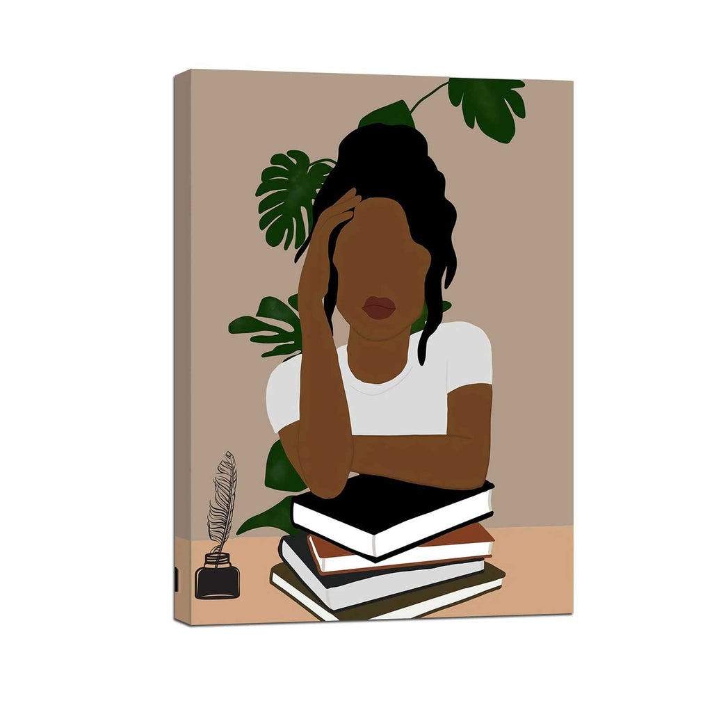 African American Boho Wall Art, Black Women Art Framed, Book Lover Art, Black Girl Canvas Print, African American Canvas Art Wall Decor, Woman Reading Book Art, African American Girl Boho Posters