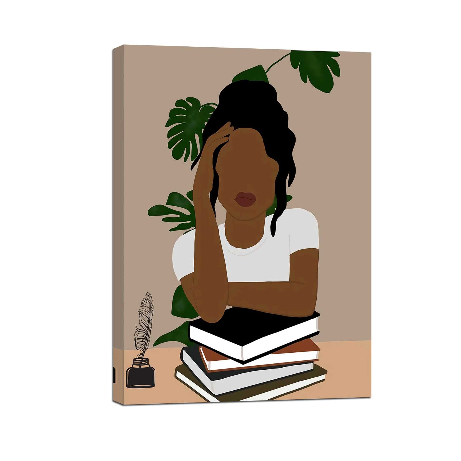 African American Boho Wall Art, Black Women Art Framed, Book Lover Art, Black Girl Canvas Print, African American Canvas Art Wall Decor, Woman Reading Book Art, African American Girl Boho Posters
