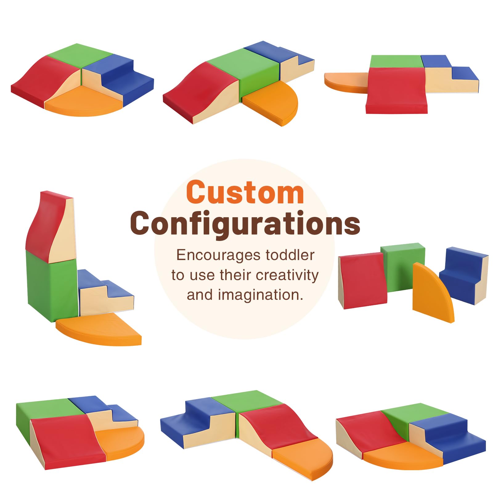 4-Piece Soft PU Leather Toddlers Climbing Toys, Baby Foam Climbing Blocks for Toddlers 3, Foam Play Gym Climbing Structures, Indoor Climb and Crawl Activity Play Set (White and Coffee)