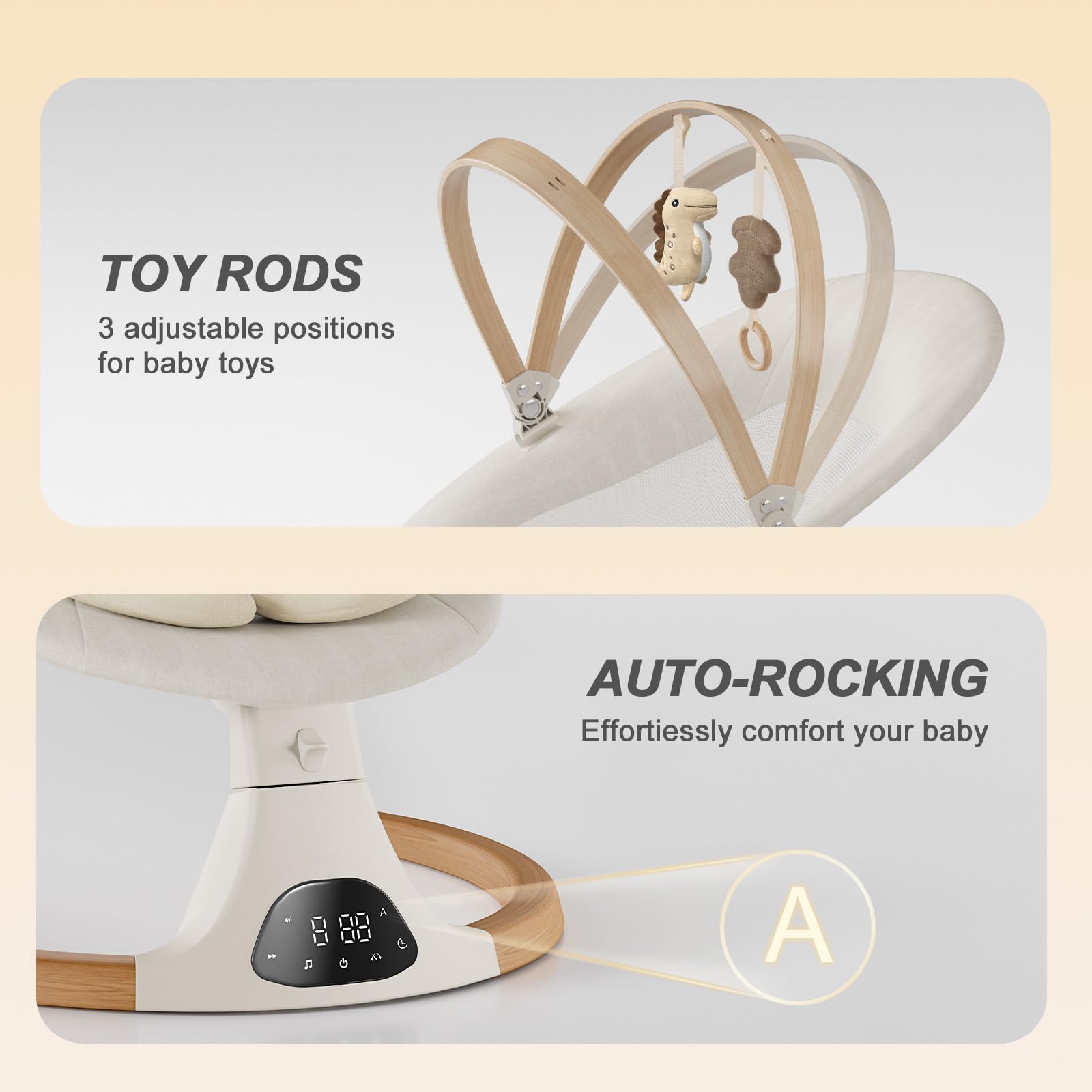 Baby Swings for Infants, Monamii Baby Swing, Infant Swing with 5 Speeds, 10 Lullabies, Electric Swing for Baby, Indoor & Outdoor Use (Beige)