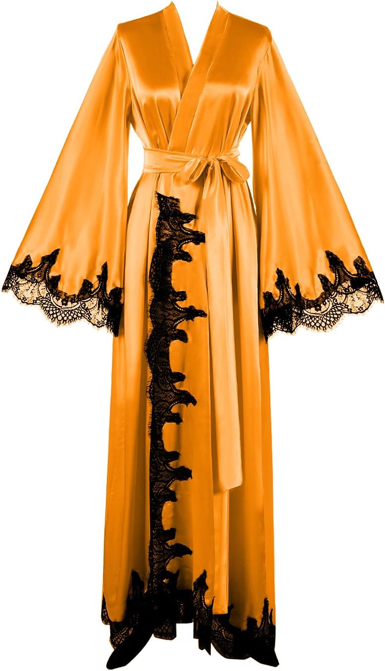 Floorlength Satin Kimono Robe Long Bridesmaid Wedding Bathrobe with belt Robe for Maternity Photoshoot