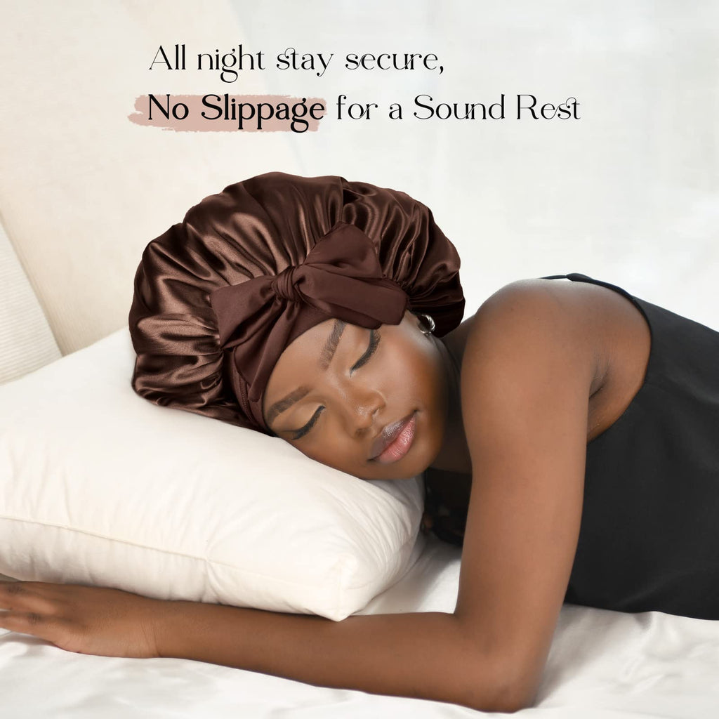 YANIBEST Silk Bonnet for Sleeping Women Satin Bonnet Double Layer Satin Lined Hair Bonnet with Tie Band Curly Hair Blush Pink
