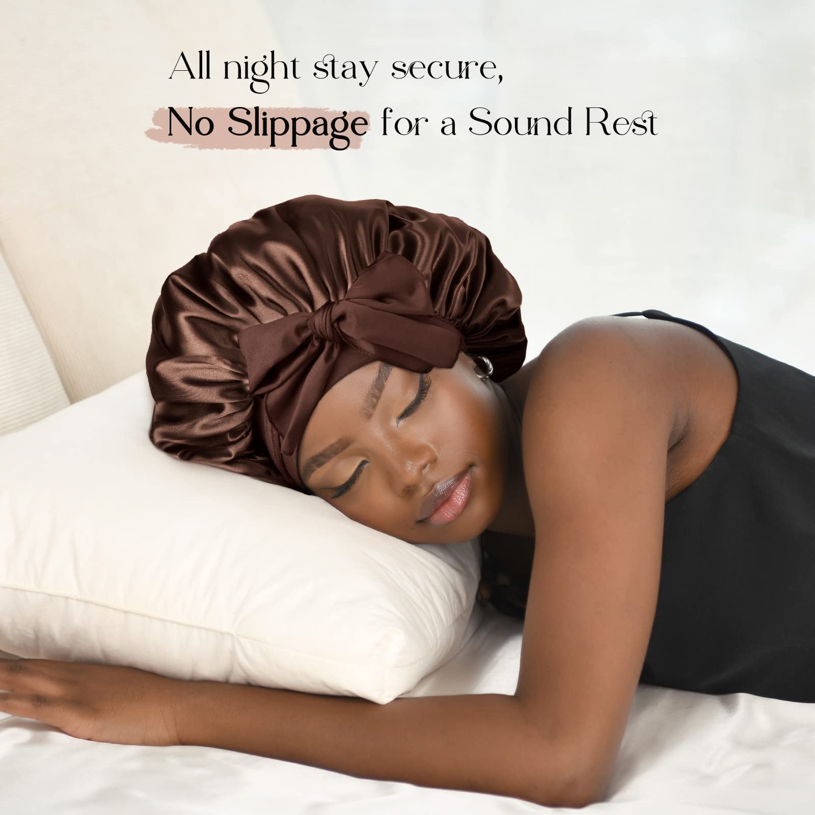 YANIBEST Silk Bonnet for Sleeping Women Satin Bonnet Double Layer Satin Lined Hair Bonnet with Tie Band Curly Hair Blush Pink