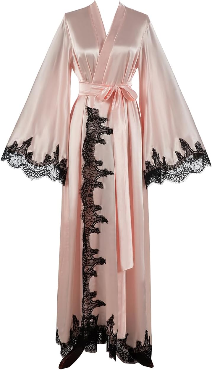 Floorlength Satin Kimono Robe Long Bridesmaid Wedding Bathrobe with belt Robe for Maternity Photoshoot