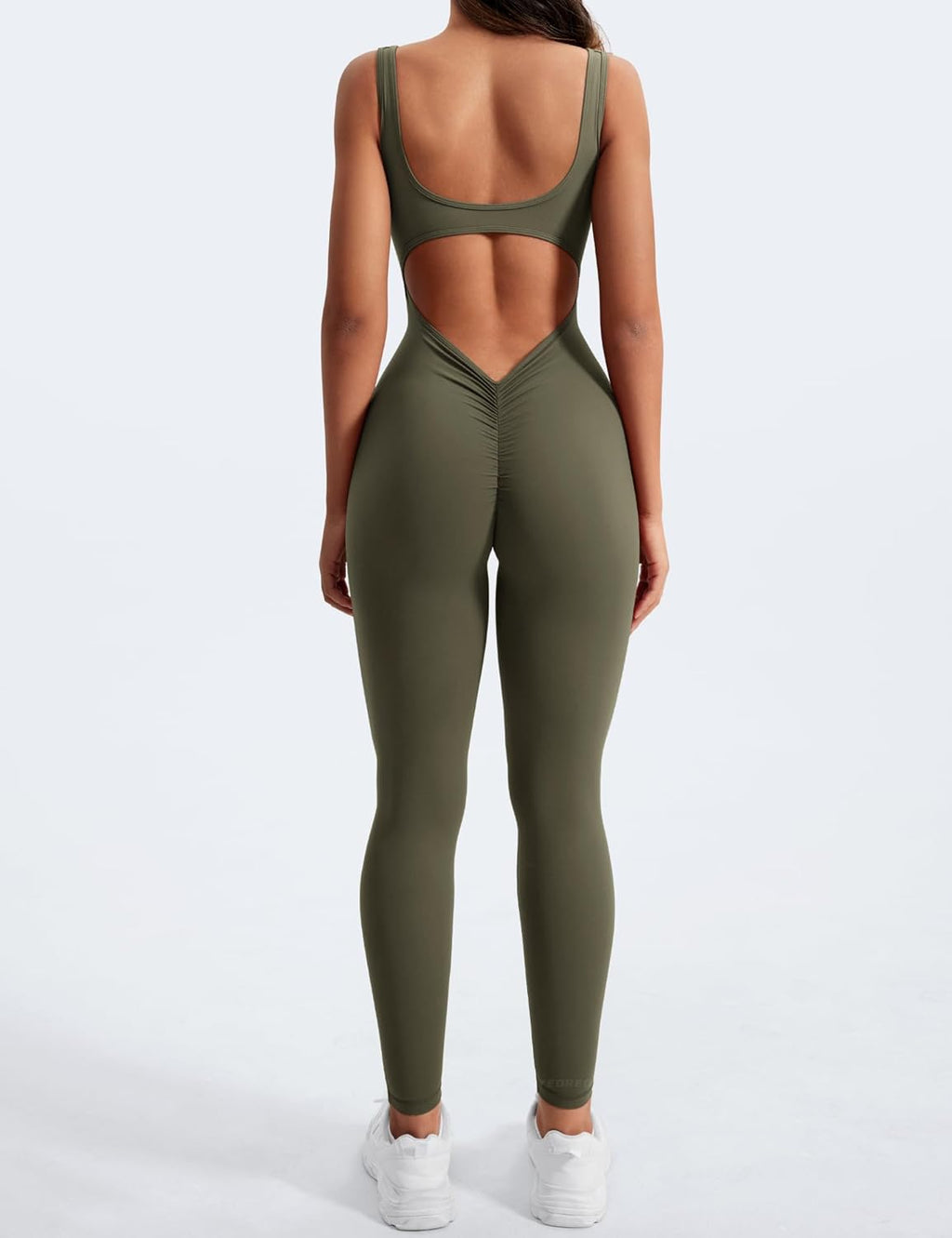 YEOREO Long Sleeve Jumpsuit for Women Workout V Back Bodysuit Lizvette Scrunch Leggings One Piece Romper Full Length Bodycon