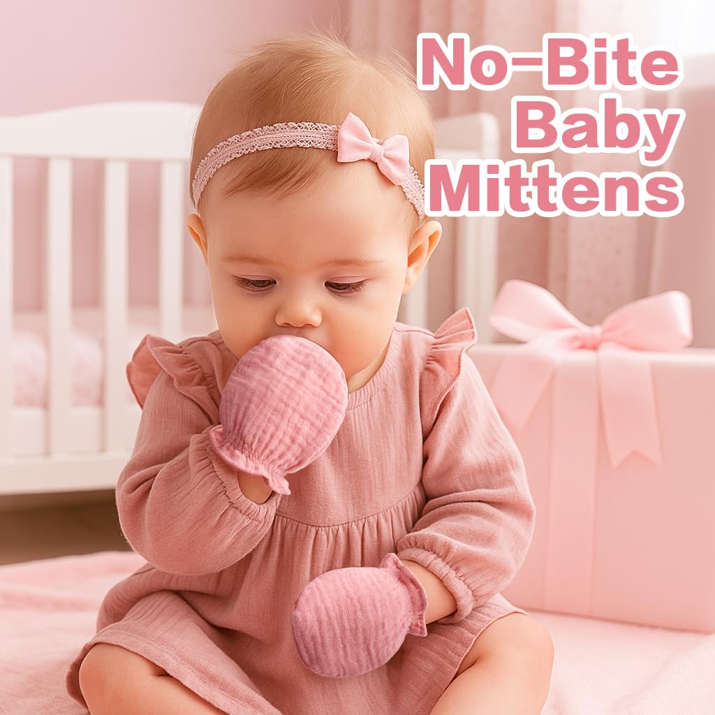 Pro Goleem Muslin Baby Mittens for Newborn, 100% Cotton No Scratch Soft Breathable Gloves for Boys and Girls 0-6 months