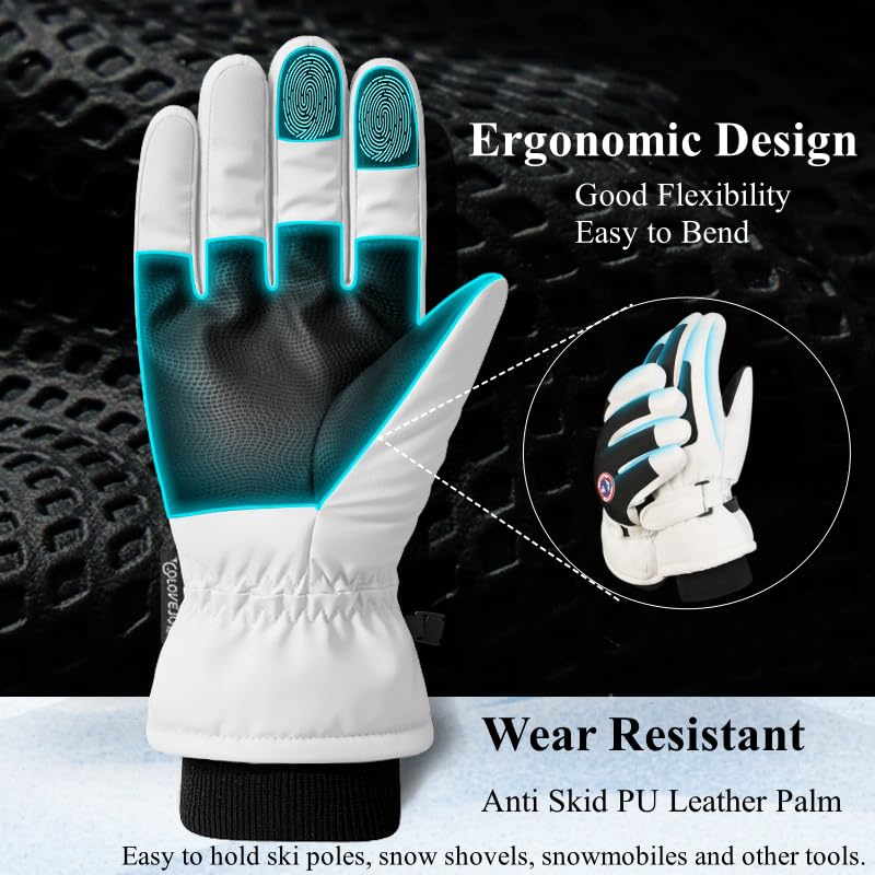 Winter Ski Snow Gloves for Men, Women, Youth | Touchscreen & Waterproof Cold Weather Hand Warming Gloves Winter Work Gloves