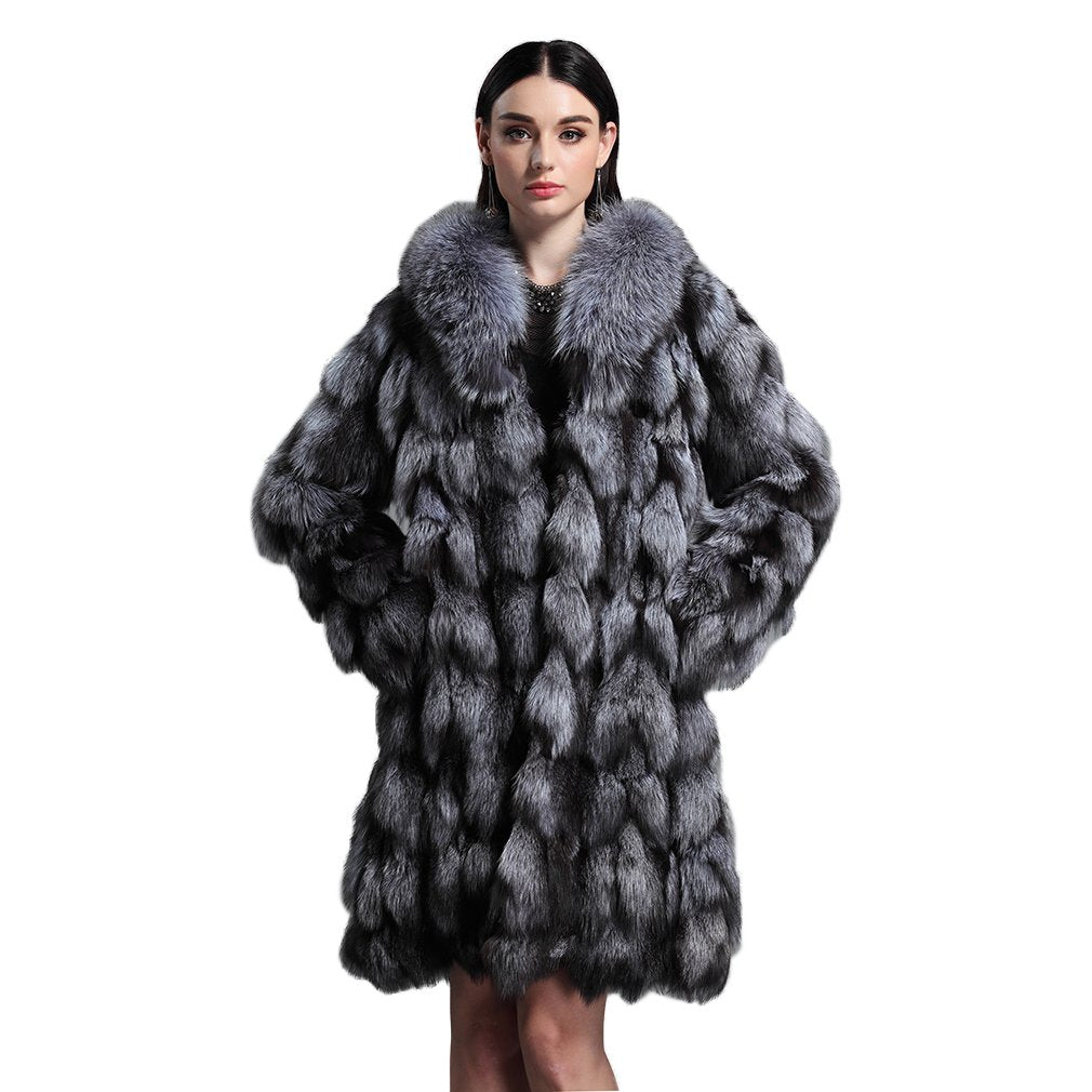 Fur Story Women's Genuine Fox Fur Coat Thick Warm Fur Jacket Winter coat