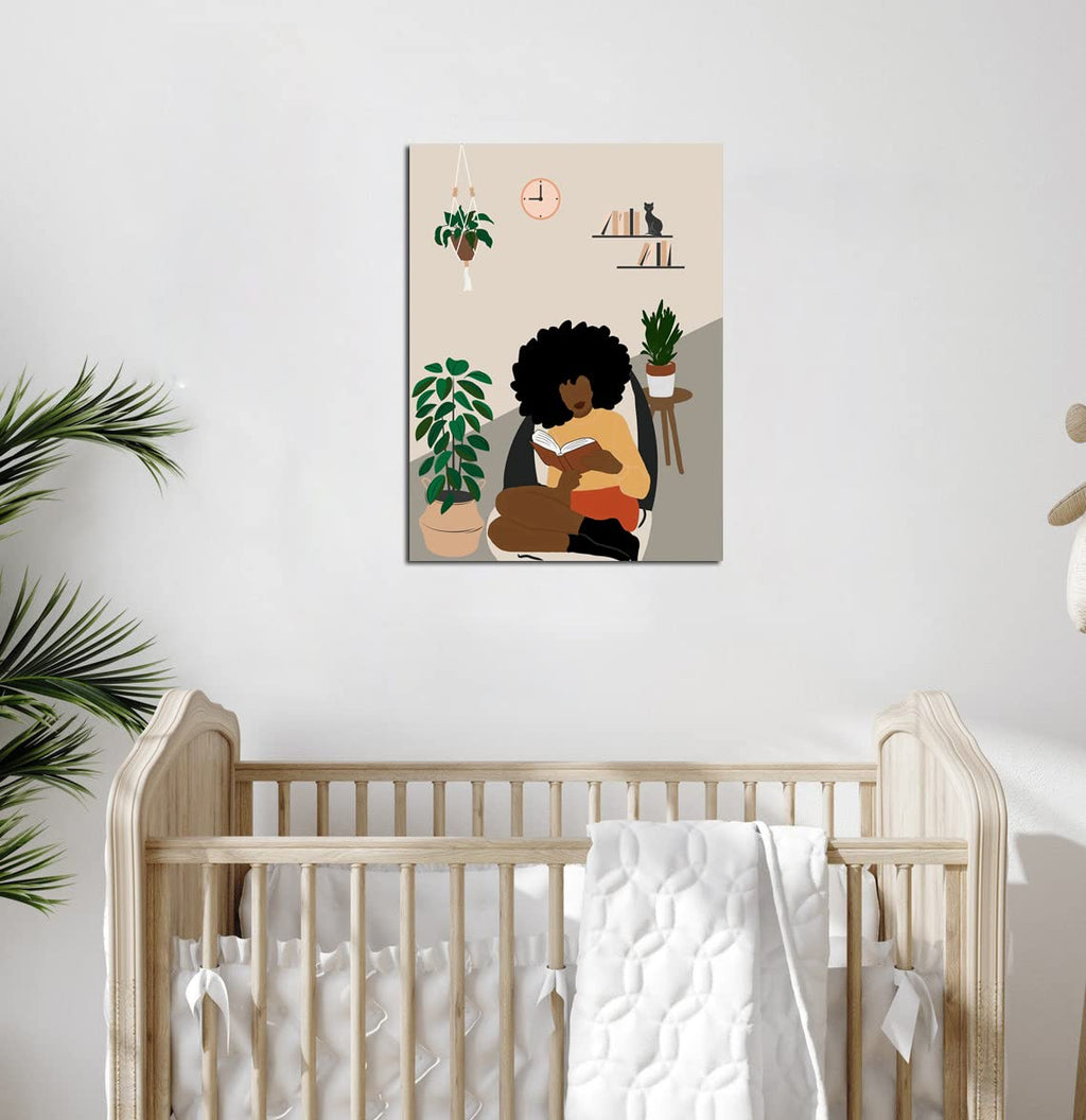 African American Boho Wall Art, Black Women Art Framed, Book Lover Art, Black Girl Canvas Print, African American Canvas Art Wall Decor, Woman Reading Book Art, African American Girl Boho Posters