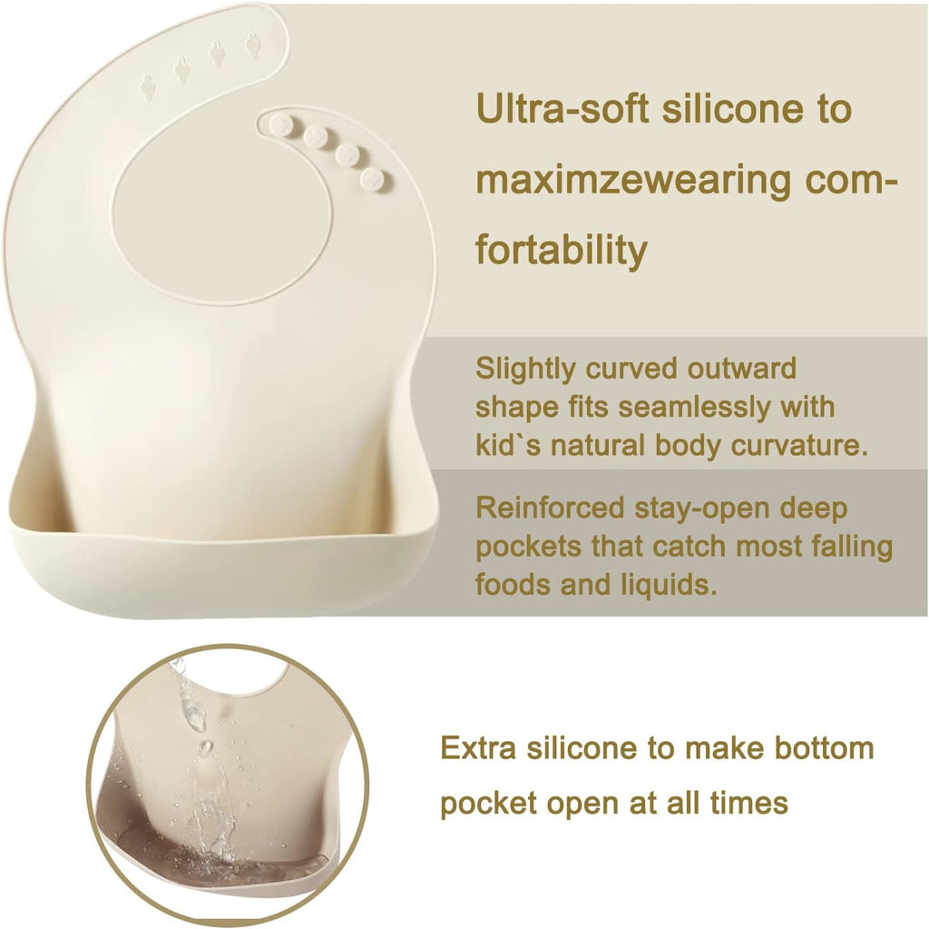 PandaEar Silicone Baby Bib for Girls Boys| Adjustable Waterproof Eating Bibs| BPA Free Soft Durable Silicone Bibs for Babies & Toddlers with Large Pocket Food Catcher