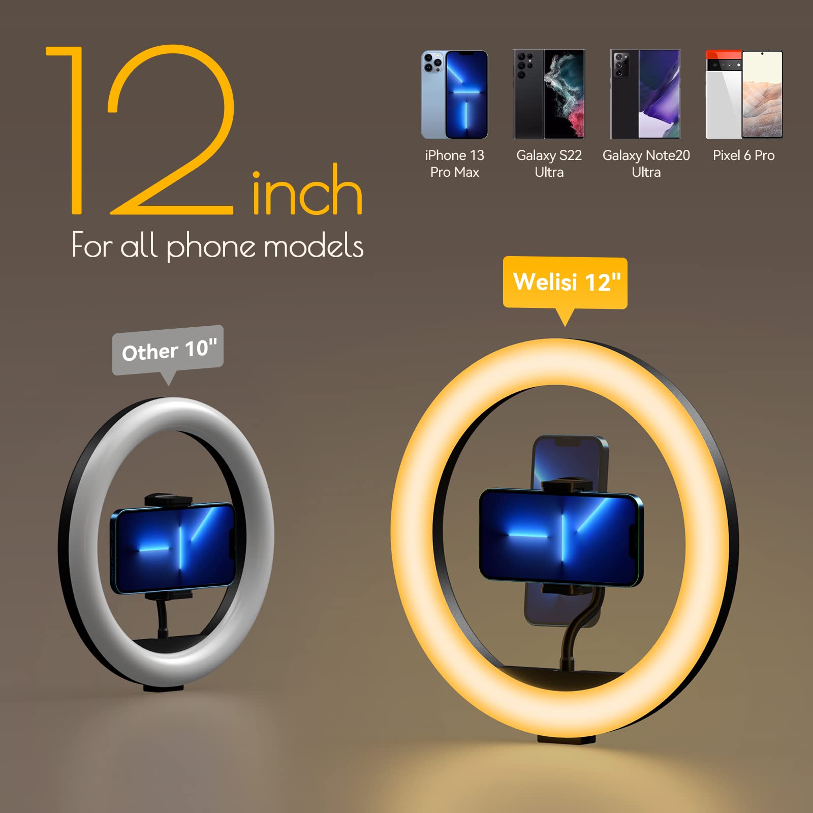 Weilisi 10" Ring Light with Stand 72'' Tall & Phone Holder,38 Color Modes Selfie Light with Tripod Stand,Stepless Dimmable/Speed LED Ring Light for iPhone & Android,YouTube, Makeup,TIK Tok