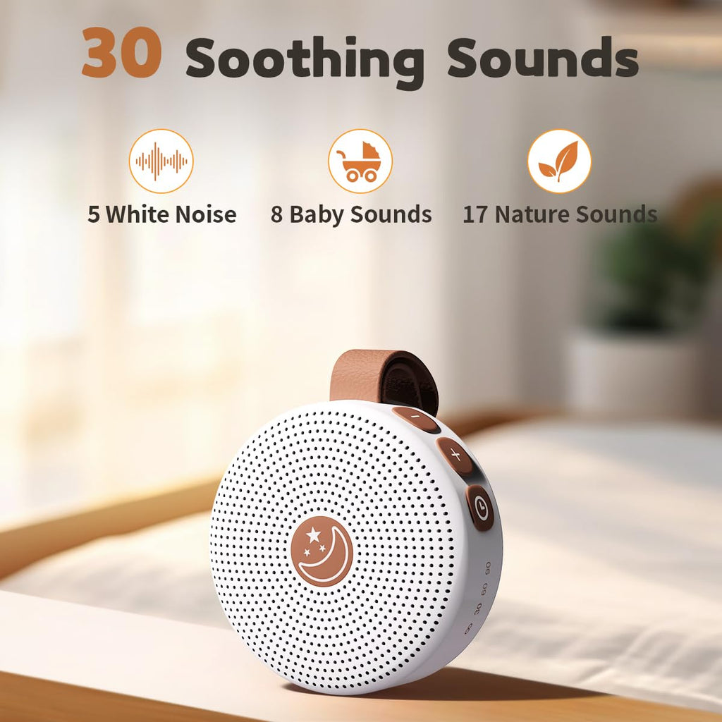 Mini Shushing Sound Machine Portable Baby White Noise Machine Brown Noise Machine 30 Soothing Sounds for Kids Adults Auto-Off Timer 32 Volume Levels Battery Sleep Machine for Home Office Privacy