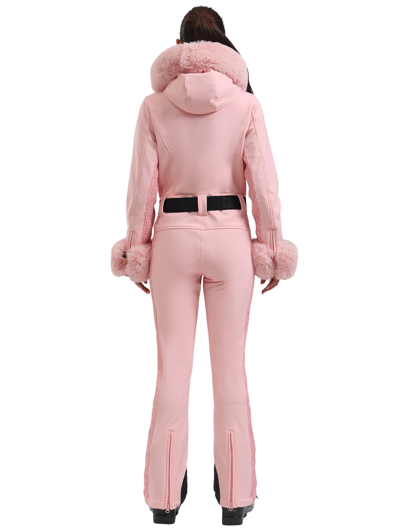 GSOU SNOW Ski Suit Womens One Piece Snowsuit Snowboard Jacket Slim Snow Jumpsuit Faux Fur Ski Outfit Waterproof Windproof
