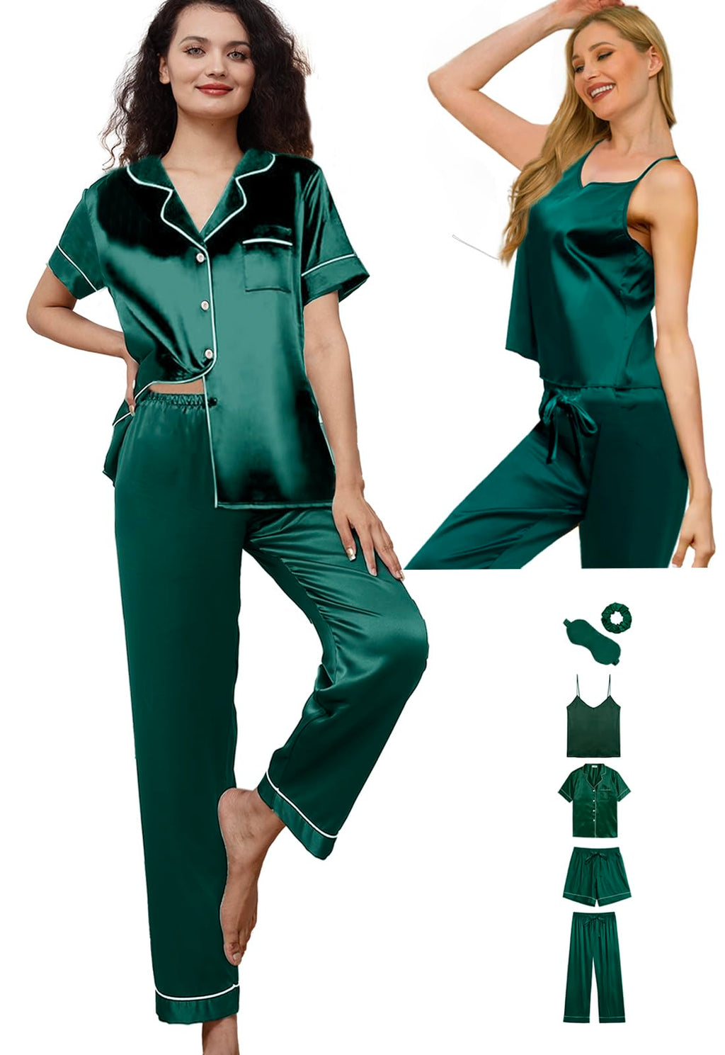 6Pcs Womens Silk Satin Pajama Sets Pj Sets Short Pjs Set Pajamas Sleepwear Camisole Sexy Cami
