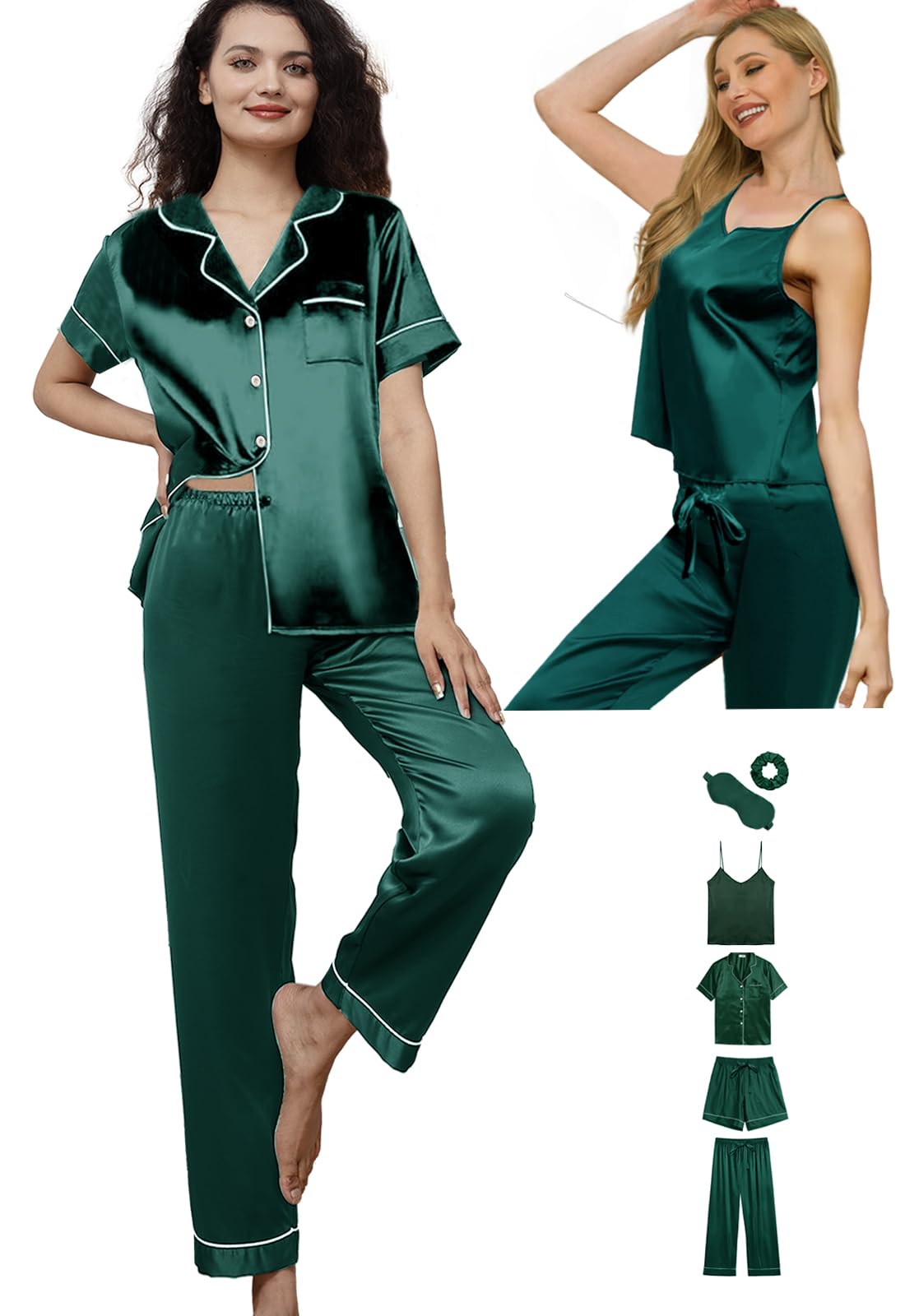 6Pcs Womens Silk Satin Pajama Sets Pj Sets Short Pjs Set Pajamas Sleepwear Camisole Sexy Cami