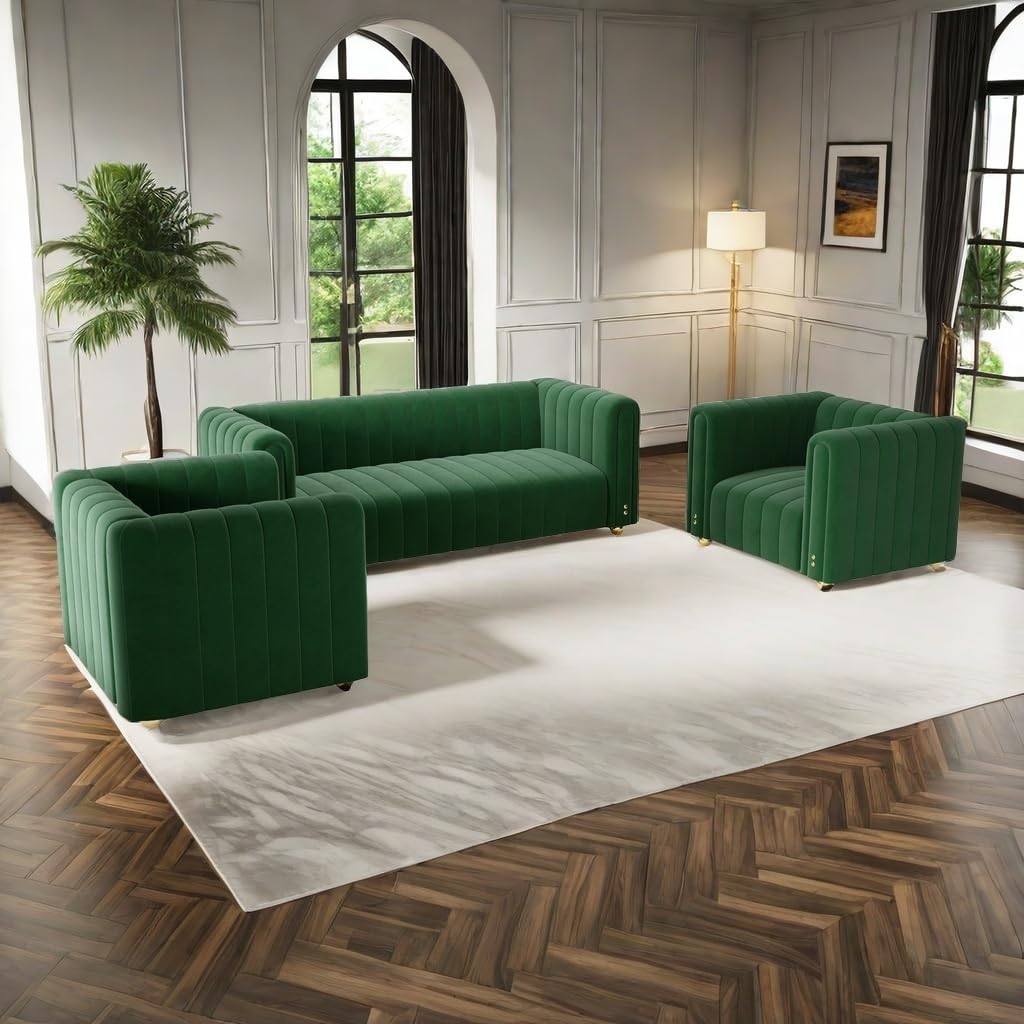 81" W Tufted Velvet Couch,Modern Velvet Sofa with Round Handrails and Metal Legs for Living Room,Office,Apartment (1, Pink)