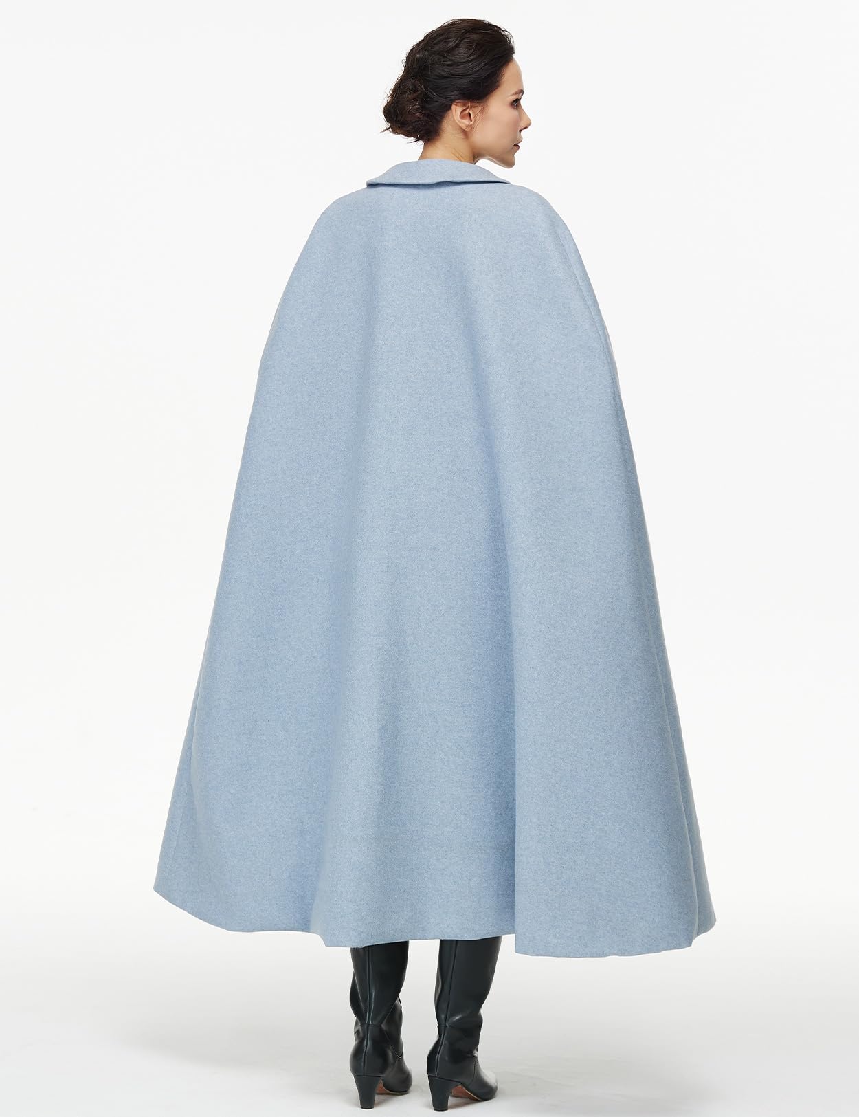 Women Wool Blend Single-Breasted Cape Coat Vintage Jacket Outwear with Pockets for Fall Winter