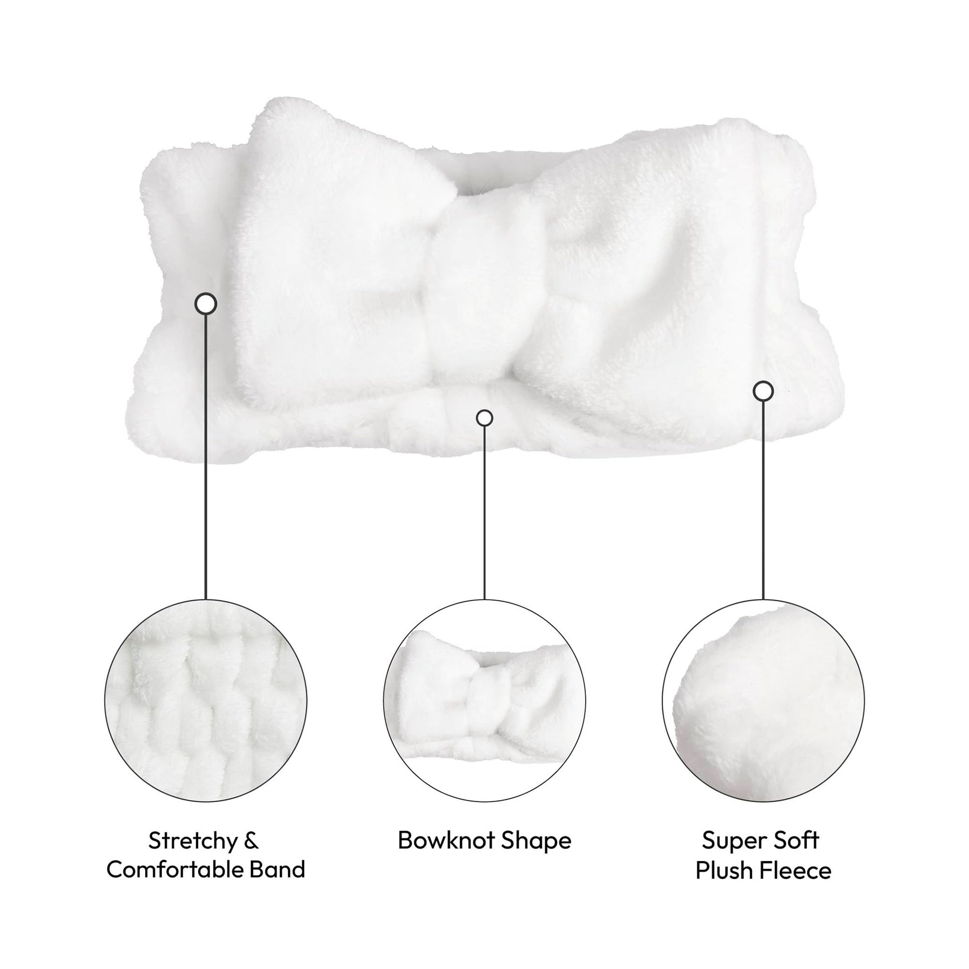 Red by Kiss Spa Headband for Washing Face Facial Makeup Bow Head Band Soft Plush Fleece Stretchy Head Wraps for Women Shower Bath Washing Face Mask (WHITE)