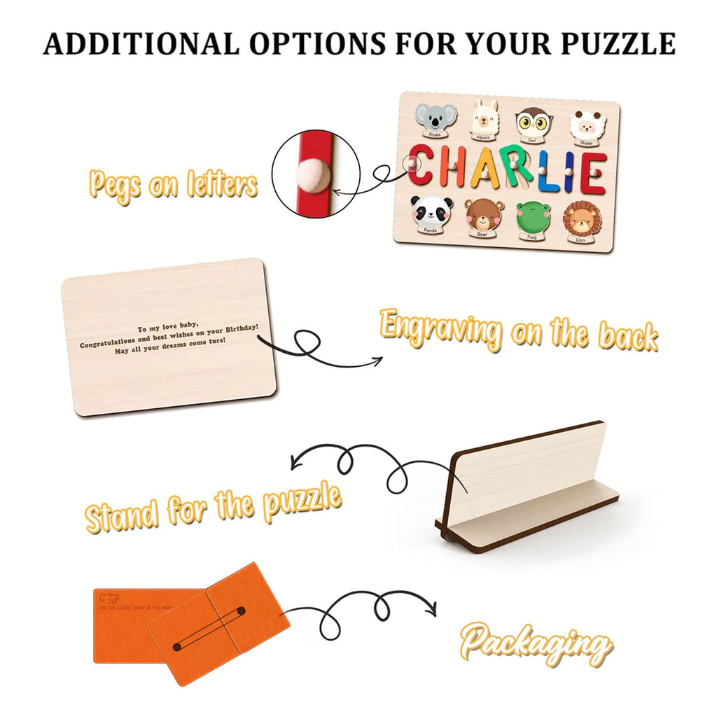 Personalized Name Puzzle for Kids, Personalized Baby Gifts Custom Name Puzzles for Toddlers 1-3 Animal Puzzle, Customized 1st Birthday for Girls & Boys Wooden Puzzle Montessor Toys for Kids