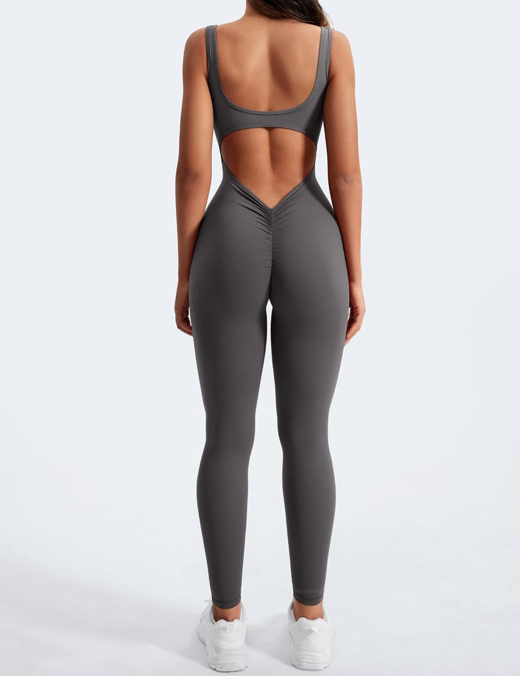 YEOREO Long Sleeve Jumpsuit for Women Workout V Back Bodysuit Lizvette Scrunch Leggings One Piece Romper Full Length Bodycon