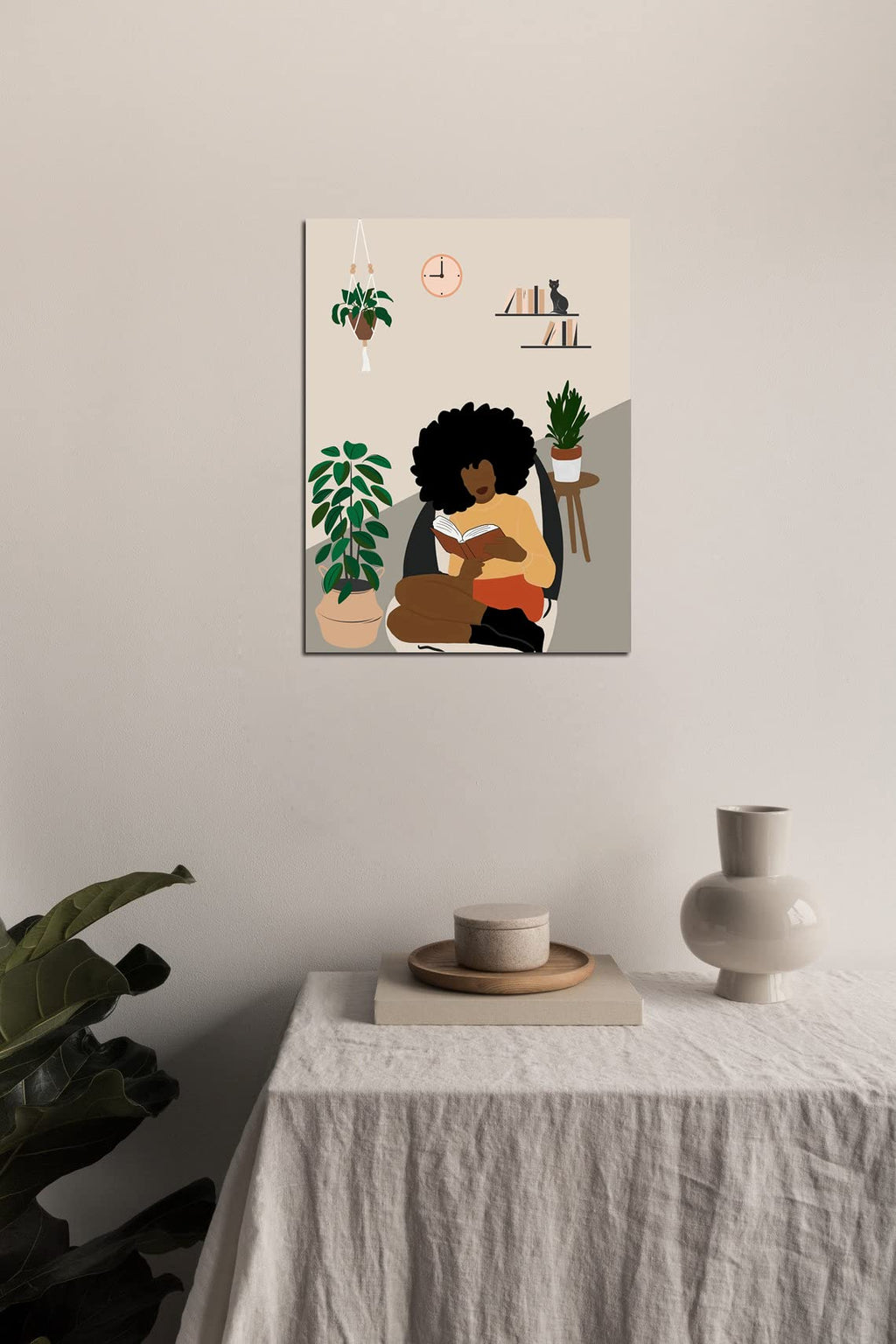 African American Boho Wall Art, Black Women Art Framed, Book Lover Art, Black Girl Canvas Print, African American Canvas Art Wall Decor, Woman Reading Book Art, African American Girl Boho Posters