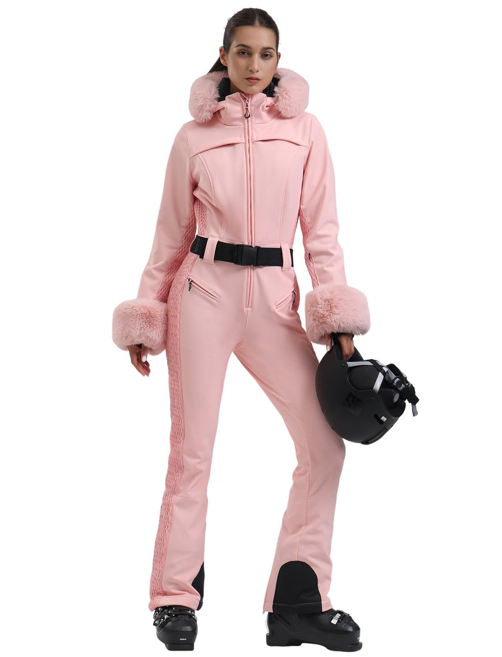 GSOU SNOW Ski Suit Womens One Piece Snowsuit Snowboard Jacket Slim Snow Jumpsuit Faux Fur Ski Outfit Waterproof Windproof