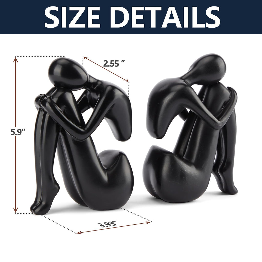 Black Decor Women Statue, Thinker Girl Sculptures, Modern Abstract Art Accents, Black Resin Collectible Figurines for Living Room Bedroom Bookshelf Coffe Table, Resin, 1Piece