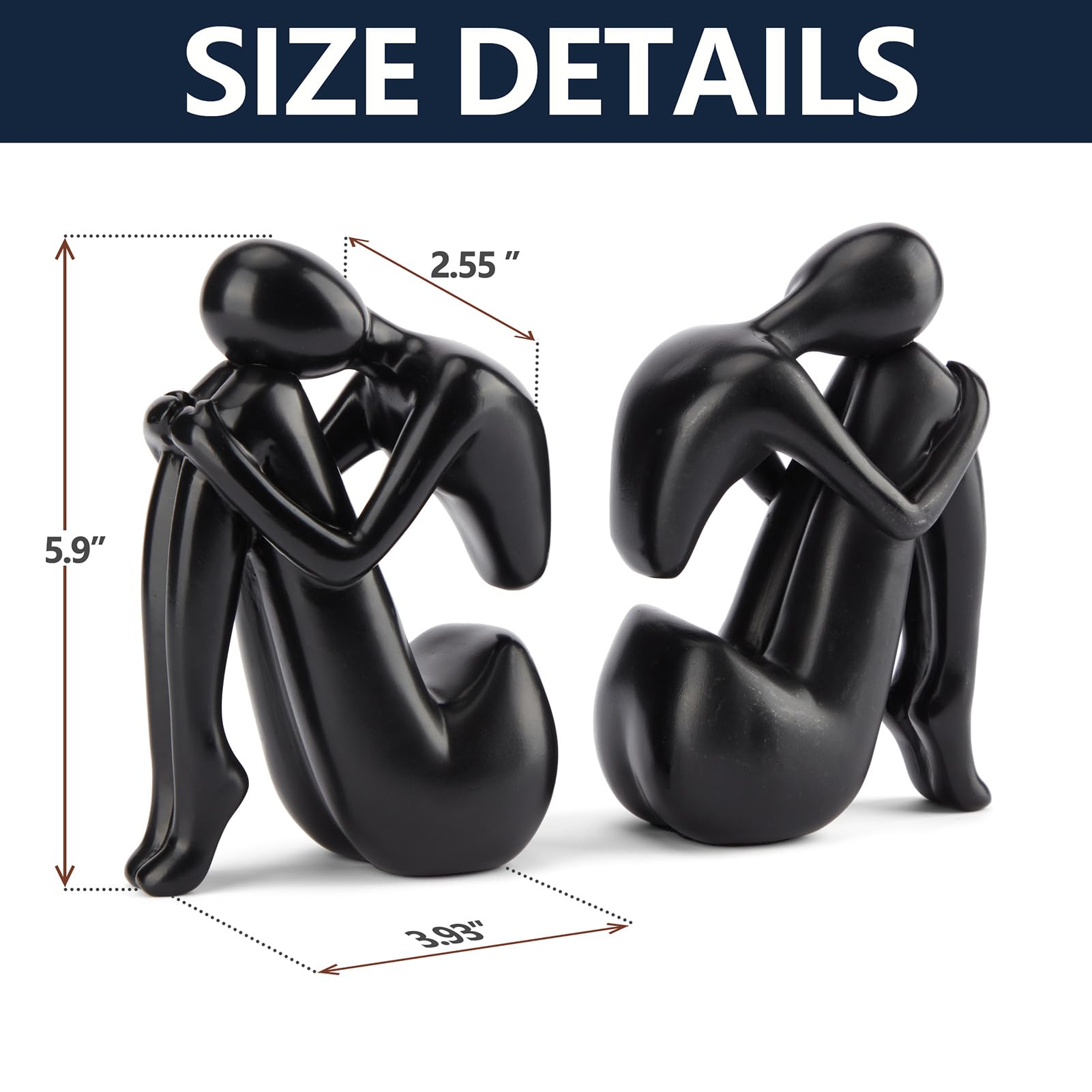 Black Decor Women Statue, Thinker Girl Sculptures, Modern Abstract Art Accents, Black Resin Collectible Figurines for Living Room Bedroom Bookshelf Coffe Table, Resin, 1Piece