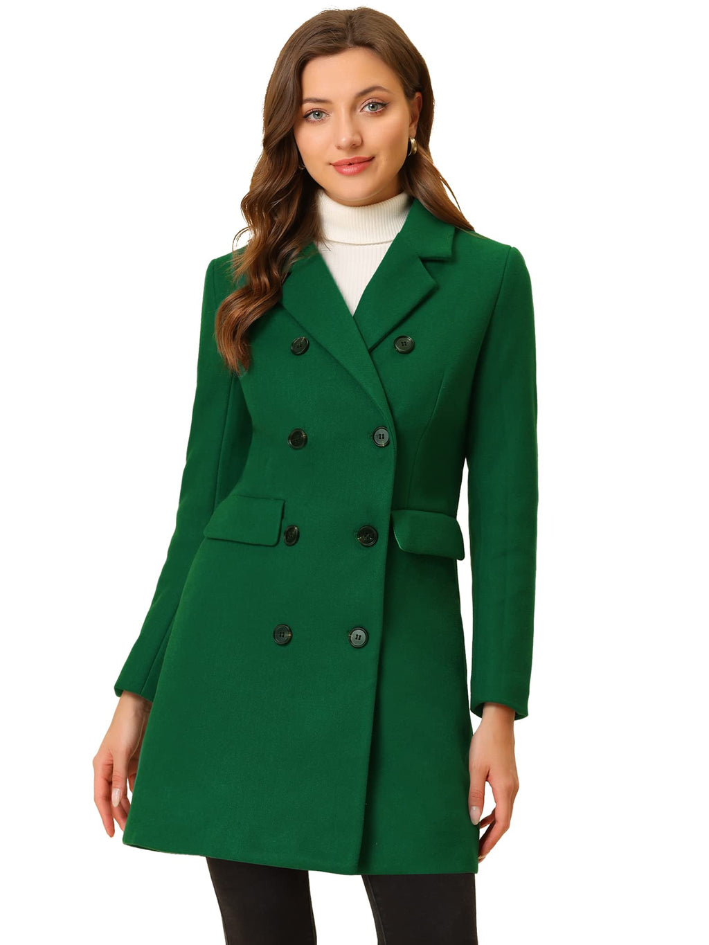 Allegra K Women's Winter Coat Elegant Notched Lapel Double Breasted Trench Coat